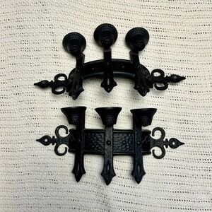 Vintage 1967 Sexton USA Gothic Wall Sconces - Pair Black Medieval Candelabr